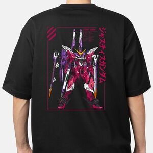 Black and Red Short Sleeve Tee with Anime Graphic